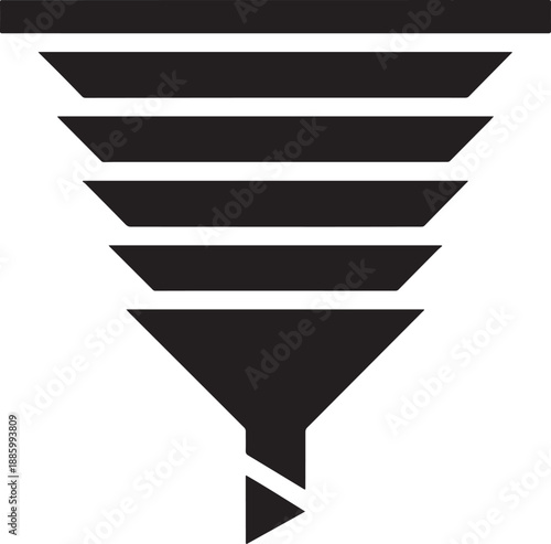 Stylized graphic of a funnel with distinct horizontal segments, representing a sales funnel, filtering process, or data reduction.