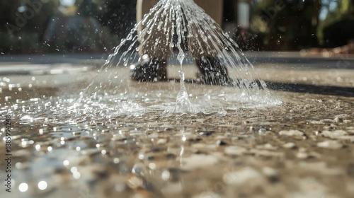 Wallpaper Mural Pressure washing driveway. Close up on water splash and worker in worker boots cleaning driveway with pressure washer. Torontodigital.ca