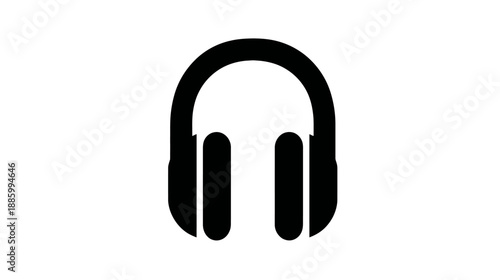 A minimalist icon presents headphones in black against a white background. It's a simple graphic design