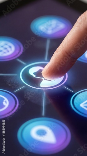 Digital Business Interface Network Hologram Finger on Digital Professional Profile Icon Tech Vertical Concept