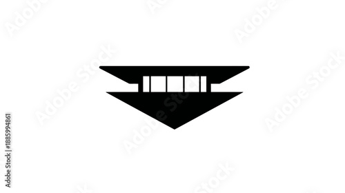 A geometric shape in black on a white background, featuring a triangle with internal bars