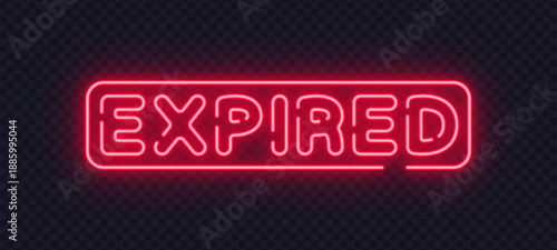 Red neon vector sign with Expired text and strong glow. Visual style clearly communicates outdated status or time limitation. Ideal for alerts and interface notifications.