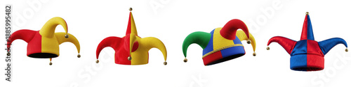 Tableau sur toile Realistic Jester Hat Collection Featuring Vibrant Multi-Colored Felt with Iconic