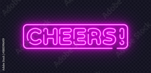 Pink neon vector sign with Cheers word and festive glow. Bright style adds celebration mood for parties, bars, and social media content. Perfect for entertainment design.