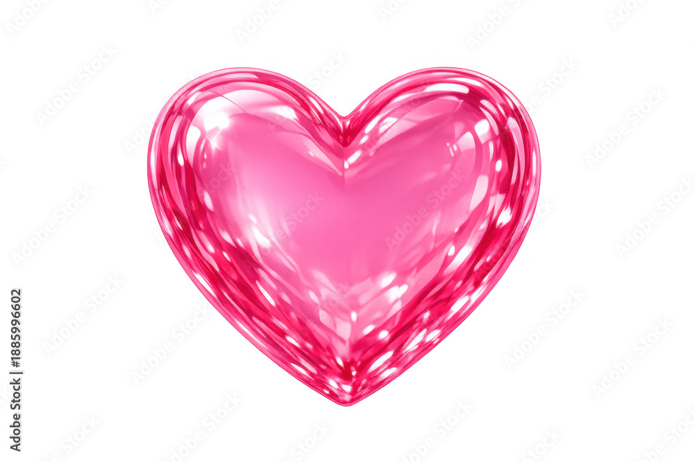 Fototapeta premium Pink glass heart shape, glossy metallic finish, 3d rendering for love, romance, and valentine's day concepts