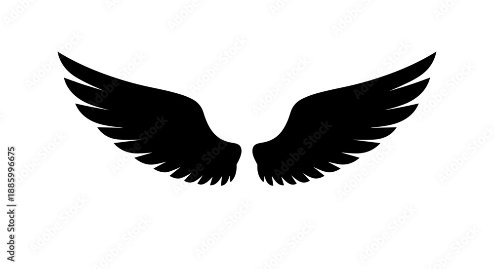 Obraz premium Black Angel Wings Silhouette Isolated on White Background 1.