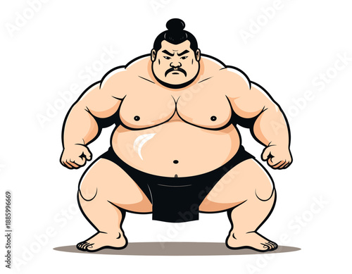 Detailed character illustration of a Sumo wrestler in a wrestling pose. Capturing the intensity and tradition of the Japanese rikishi. Flat vector design for sports and culture.