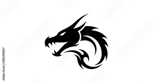 Black Dragon Head Silhouette Fierce Mythical Creature 1.