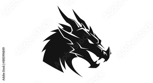 Black Dragon Head Silhouette Fierce Mythical Creature 2.