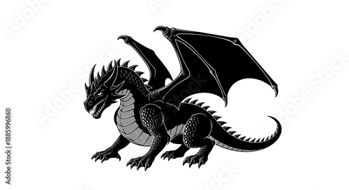 Black Dragon Illustration Majestic Mythical Creature.