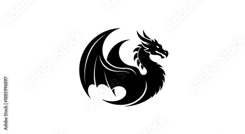 Black Dragon Silhouette Emblem Design.