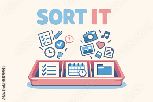 Task organization tray with checklist, calendar and folder