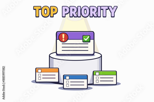 Task prioritization dashboard with spotlight pedestal and alert checklist card