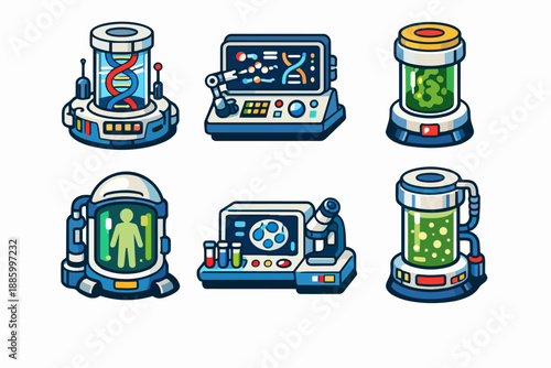 Genetics research equipment with DNA analysis module, microscope station and specimen reactor