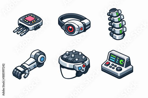 Bionic robotics parts set with neural chip, cyber eye and brain interface helmet