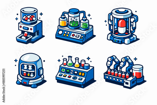 Pharmaceutical production machines set with capsule maker, bioreactor station and robotic line