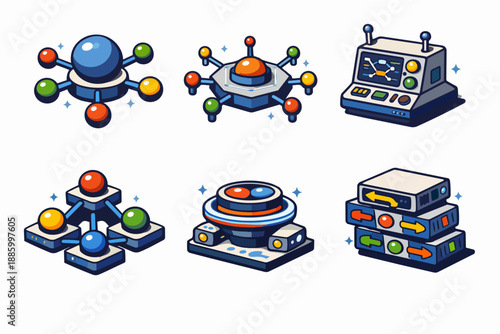 Wallpaper Mural Network hub nodes with colorful data routing in retrofuturistic style Torontodigital.ca