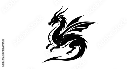 Black Dragon Silhouette Mythical Creature Art.