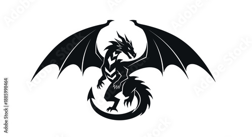 Black Dragon Silhouette with Wings Spread Wide.