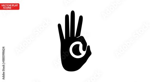 Black hand symbol with at sign inside circle.