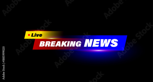 Breaking news lower third vector banner for tv broadcast and live stream. Modern red and blue journalism background template with glowing lights for urgent media reports and emergency crisis updates.