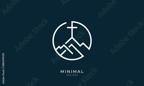 Christian Faith Mountain Icon – Cross Symbol, Spiritual Hope, Religious Belief Concept