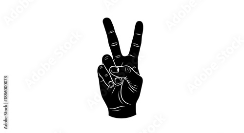 Black Silhouette Hand Showing Peace Sign Gesture.