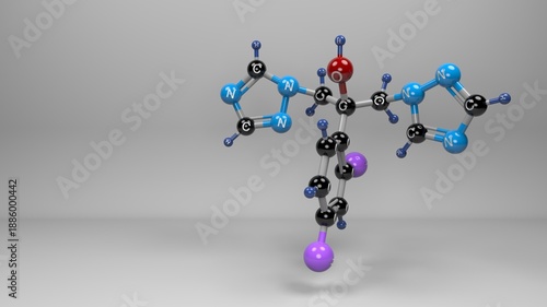 Difulcan molecule. Molecular structure of antifungal drug used to treat candidiasis and cryptococcal meningitis, effective against systemic and superficial fungal infections.