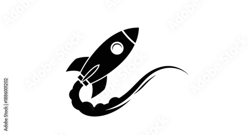 Black Silhouette of a Rocket Launching with Smoke Trail.