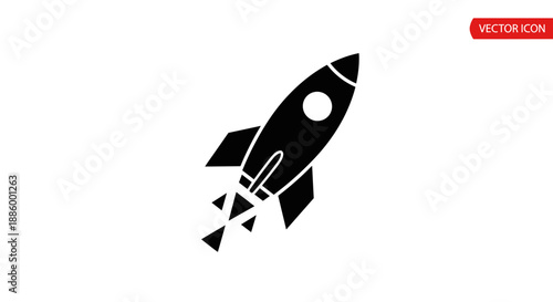 Black Silhouette of a Rocket Ship Launching Upwards.