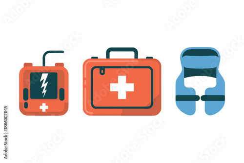 First Aid Kit and Medical Icons for Emergency Care and Safety