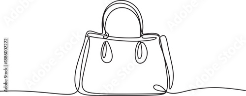 Elegant fashion woman leather handbag in sketch style Continuous One Line Drawing, one line Art icon drawing vector