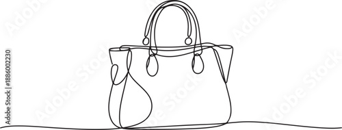 Elegant fashion woman leather handbag in sketch style Continuous One Line Drawing, one line Art icon drawing vector