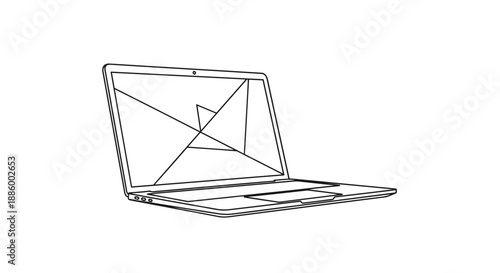 Broken Laptop Screen Line Art Illustration.