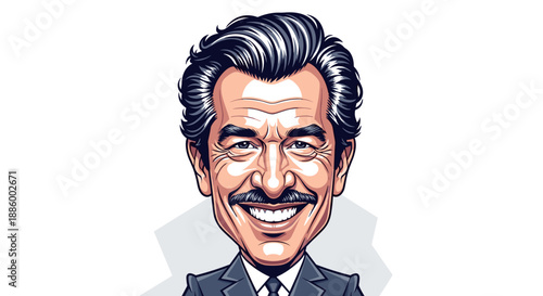Caricature Portrait of a Smiling Man with a Mustache.
