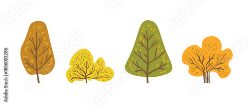 Set of trees. Isolated color icons on white background. Spring tree for your design. Vector symbol sign. Plants, landscape design. Eco idea concept.