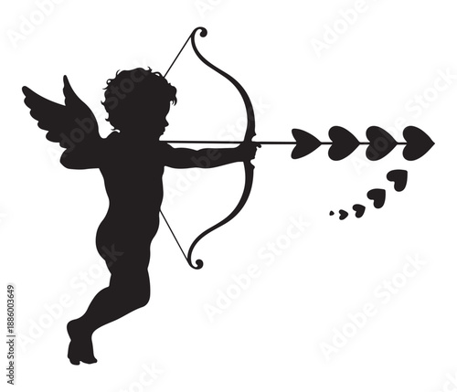 Fotografie Cupid Shooting Arrows with Hearts on White Background