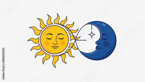 Celestial Harmony Sun and Moon in Peaceful Embrace Symbolizing Balance.