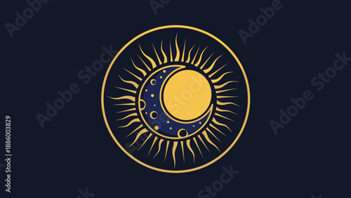 Celestial Sun and Moon Emblem Emblematic Cosmic Symbol.