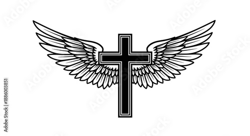 Christian Cross with Angel Wings Symbol.