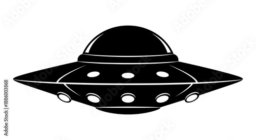 Classic Flying Saucer UFO Illustration Black and White.