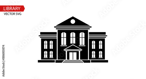 Classic Black Silhouette of a Grand Library Building.