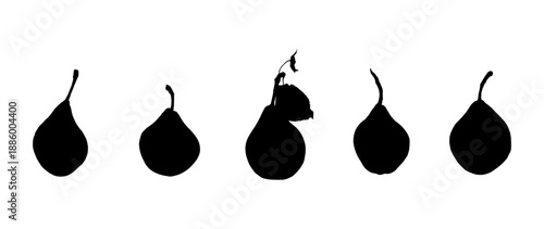 Set of fruit pears black silhouettes
