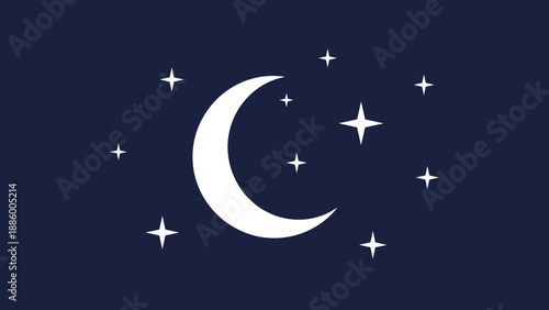 Crescent Moon and Stars in a Night Sky Illustration.