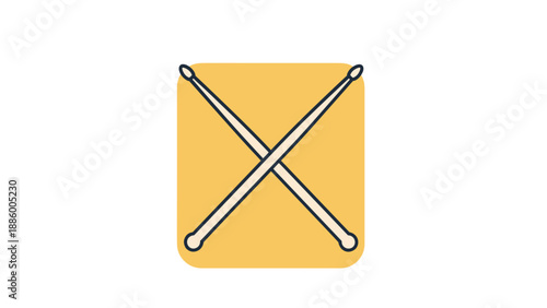 Crossed drumsticks on a yellow square musical instrument icon music concept.