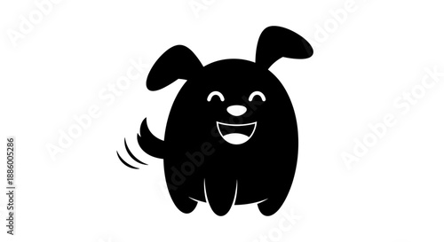 Cute Black Cartoon Dog Character Illustration.