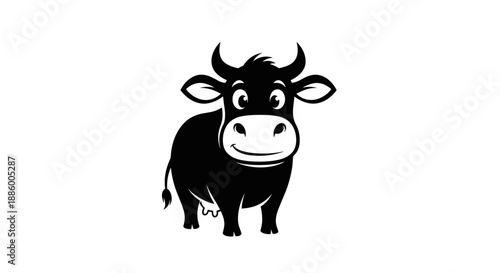 Cute Black Cow Cartoon Character Illustration.