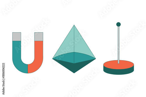 Colorful 3D Geometric Shapes and Magnet Illustration