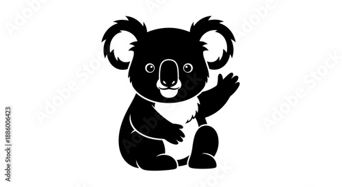 Cute Black Koala Waving Hello Illustration.