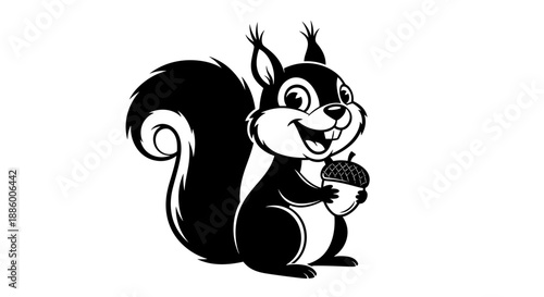 Cute Black Squirrel Holding an Acorn Illustration.